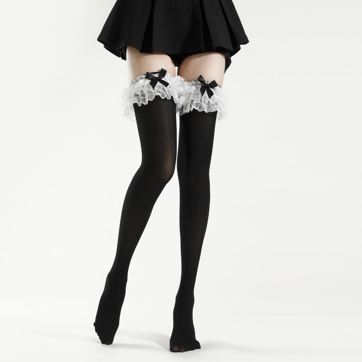 

Women s Lolita Velvet Lace Bow Over-the-Knee Socks - Summer Floral Calf Socks with Soft Lace, Sweet Japanese Style for Cosplay One Size чорний