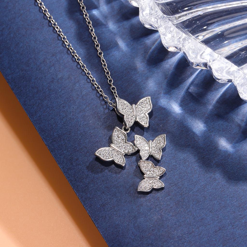 Fashion 925 Sterling Silver Jewelry Butterfly Crystal Pendant Necklaces