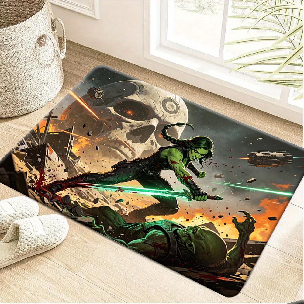 Authorized 1pc Cartoon Printed Mat, Spider- Red Black Suit Classic Comic Style Background Pattern Easy to Clean, Suitable for