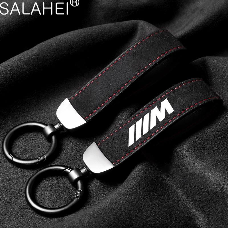 Luxury Suede Leather Car Emblem Key Chain Key Ring Clasp Decorative For BMW M Sport Performance E46 E39 E36 E60 E90 E87 E53 F15 rvsh75