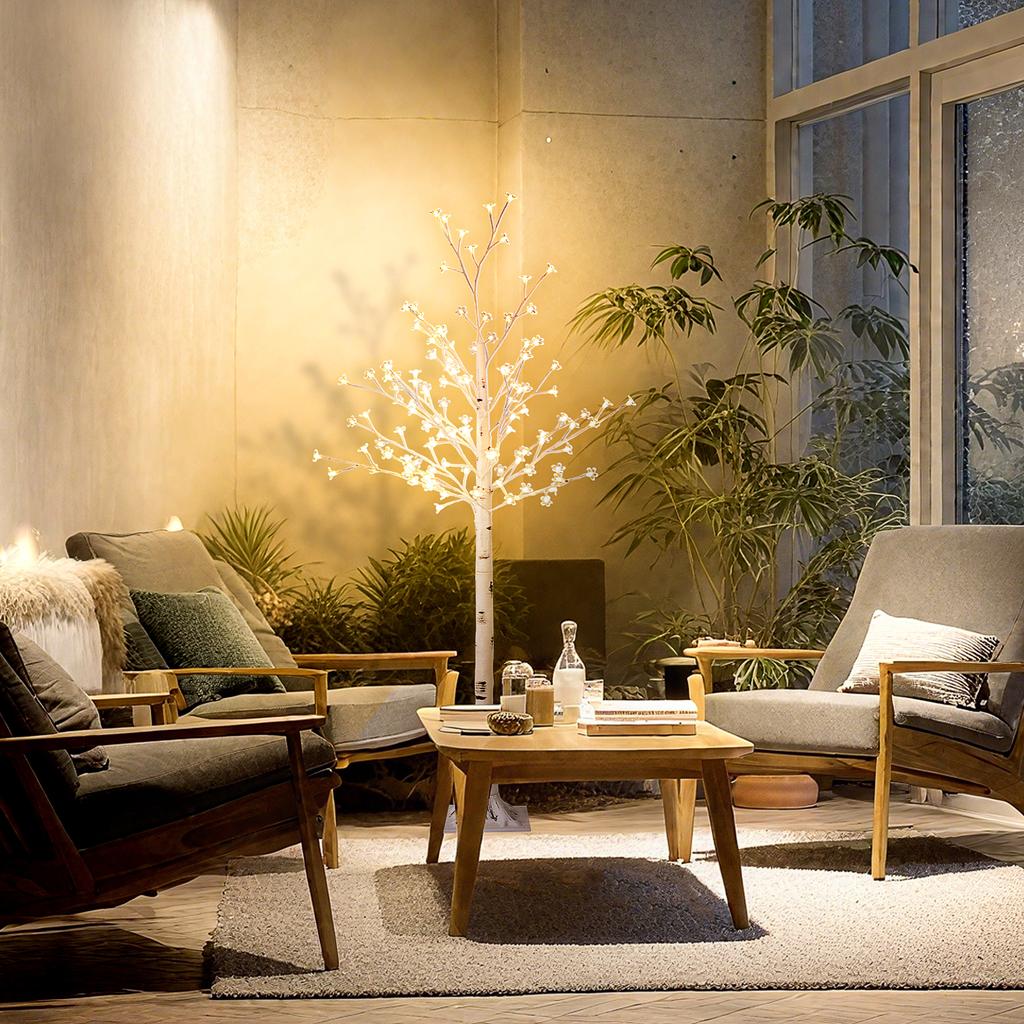 Artificial Tree, Artificial Cherry Blossom Tree, with 120 LEDs, 3 Brightness Levels, Warm White, Realistic Bark, 21 X 21 X 150 Cm