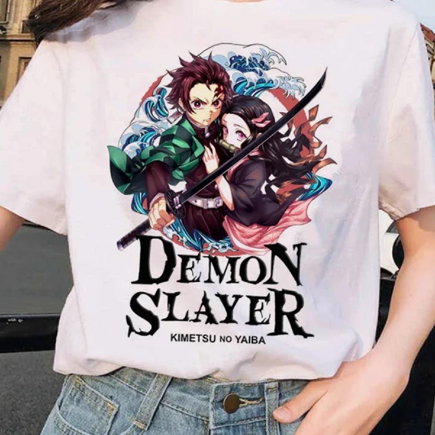 

Short Sleeved Round Neck Y2k Tshirt Men Clothing New in Top Tees Mens T-Shirt Anime Pattern Japanese Demon Slayer Cartoon 70303 XXXXXL білий