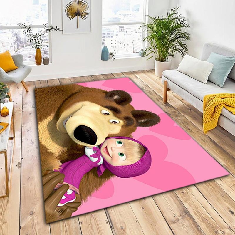 Russian animation Masha and the Bear Fairy Tale Cartoon Carpet Soft Home Living Room Bedroom Door Mat Outdoor Picnic Ground Mat rug T5