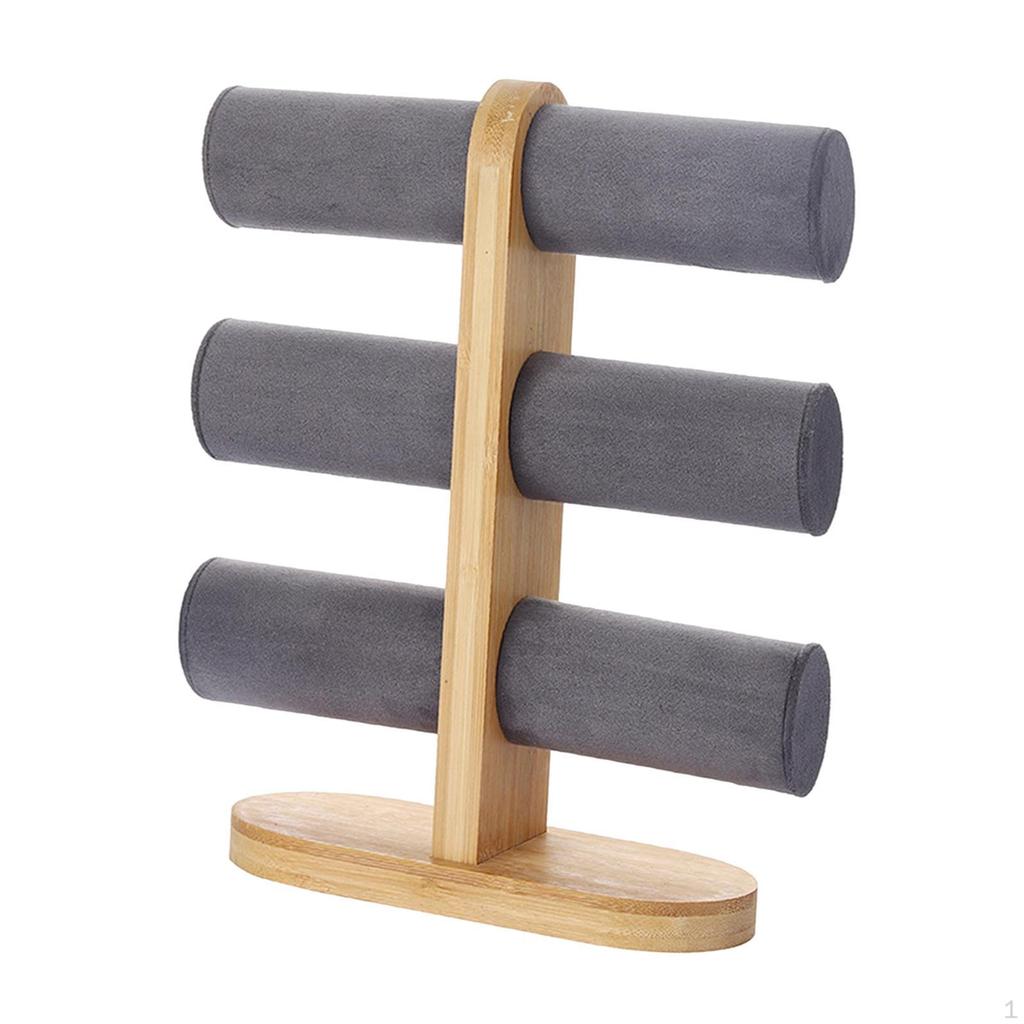 Luxurious Velvet Bracelet Display Stand with Wood Base - Elegant Jewelry Organizer for Dresser or