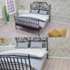 1/12 Dollhouse Simulation European Bed With Mattress Pillow Quilt Doll Home Iron Art Double Bed Bedroom Furniture Decoration Toy