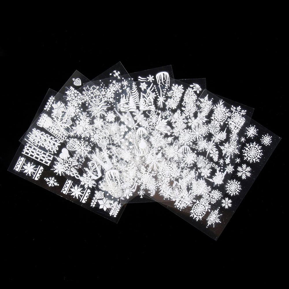 Art Decorations Winter New Year Design Charms Flower Snowflakes Christmas Nail Sticker 5D Embossed