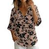 Women's Vintage Floral Print V Neck Loose Fit Short Sleeve T Shirt Made of Linen Blend Fabric Casual Lightweight Top for Everyday Wear