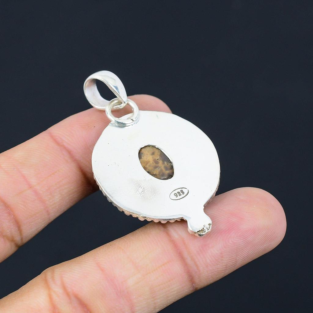 Sisters Day Sale 925 Sterling Silver Plume Agate Gemstone Engagement New Pendant