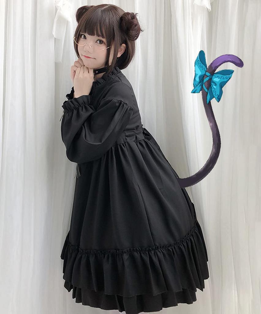 Milky Time Women's Black Lolita Gothic Lolita Dress with Crescent Moon Design, Long Sleeves, Medium Size, Cosplay Costume