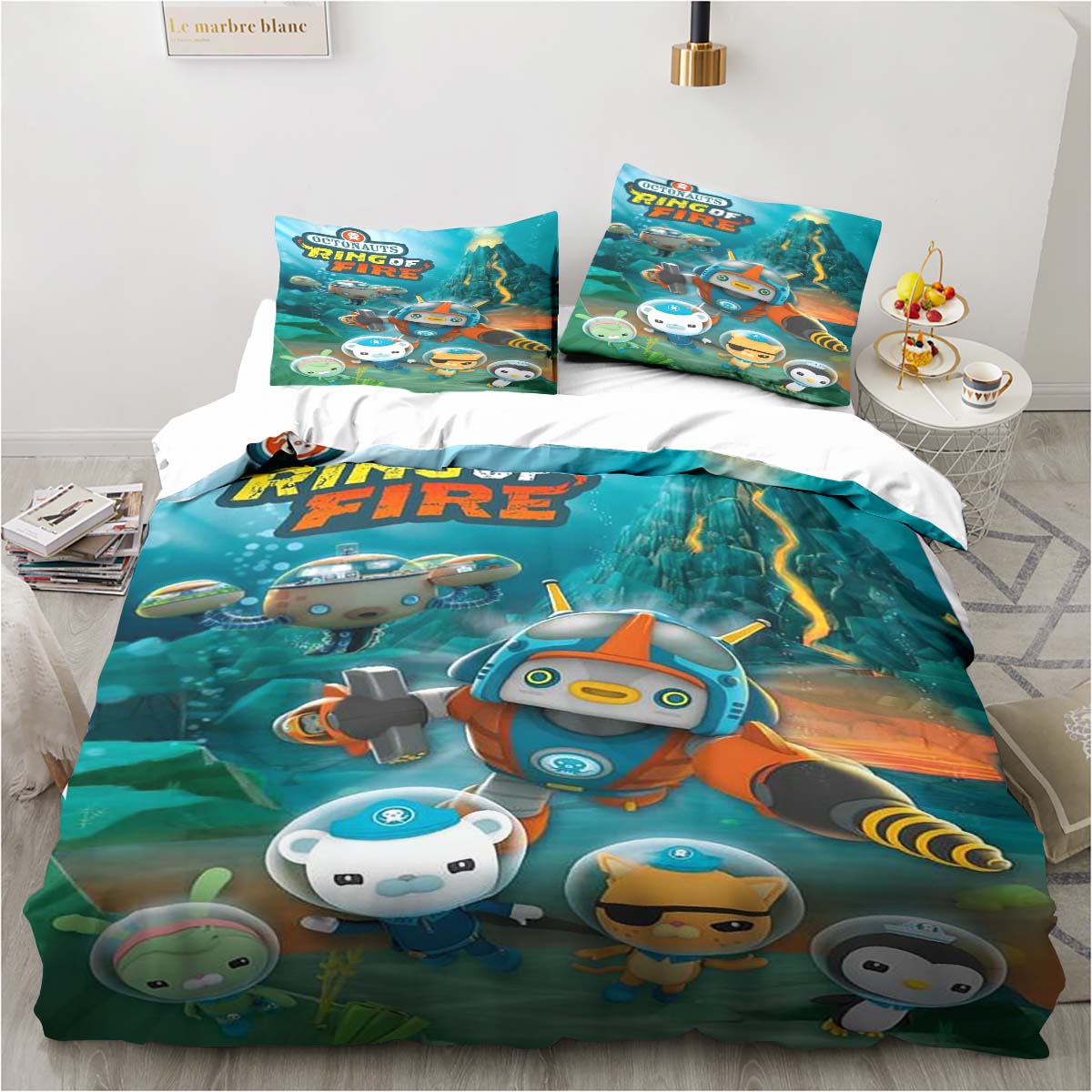 

The Octonauts Cartoon Bedding Set Bedroom Bed Three-piece Set Single Double Bed King Size Quilt Cover And Pillowcase Kid s Gift (135x200cm)