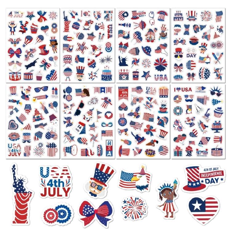 24 Sheets Independence Day Decorative Sticker Waterproof Sticker For Notebook Luggage Gift Packaging Decoration