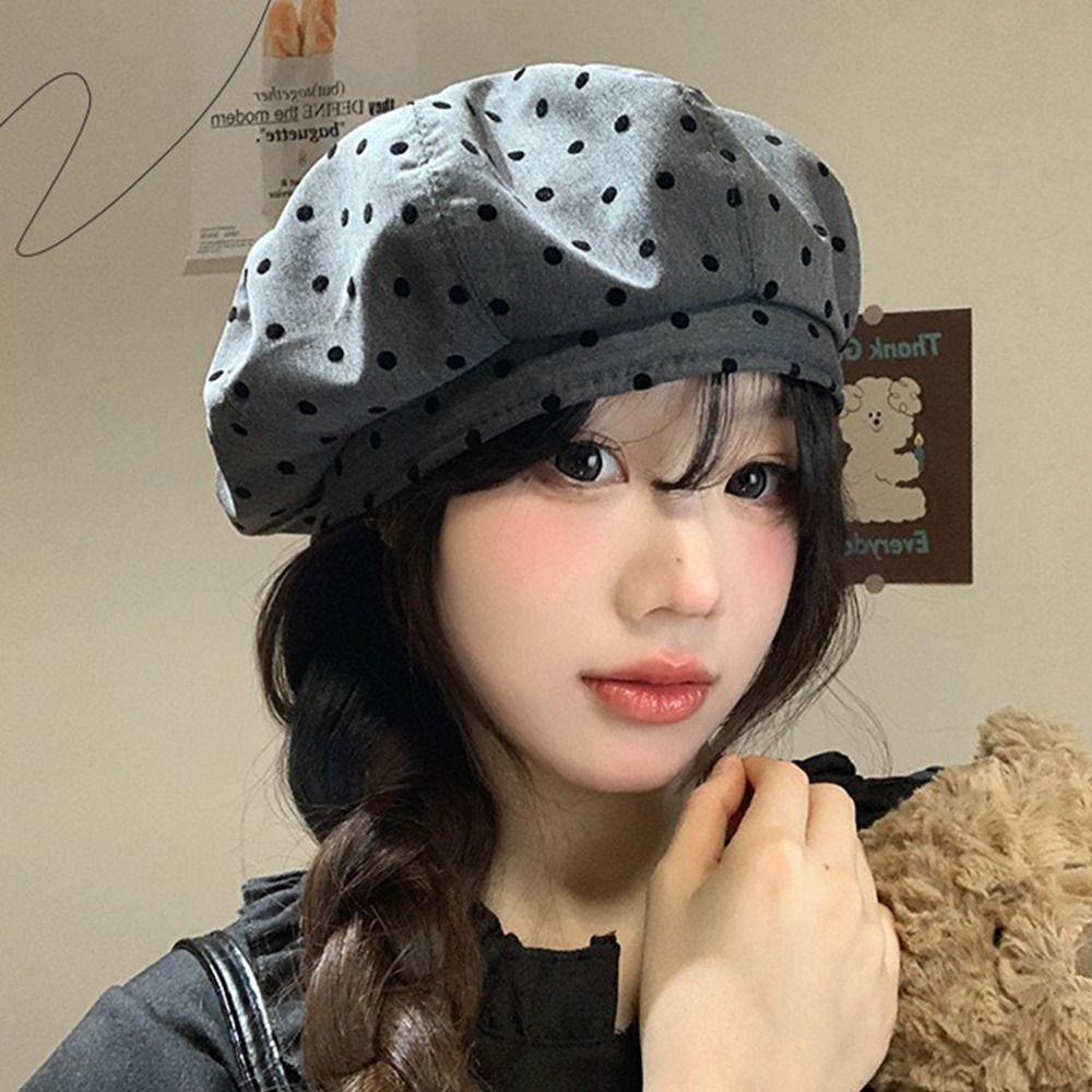 Versatile Painter Berets Korean Beanie Cap Vintage Polka Dot Berets  Female