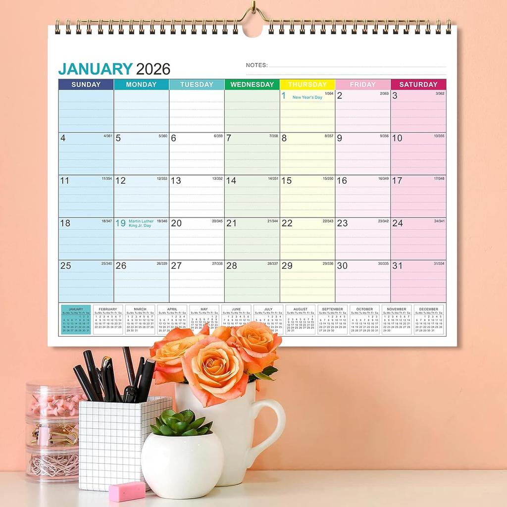 Wall Calendar 2026-2027, 18 Months Academic Calendar, Jan. 2026 - Jun 2027, 14.76" × 11.75", Monthly Wall Hanging Calendar with Thick Paper for