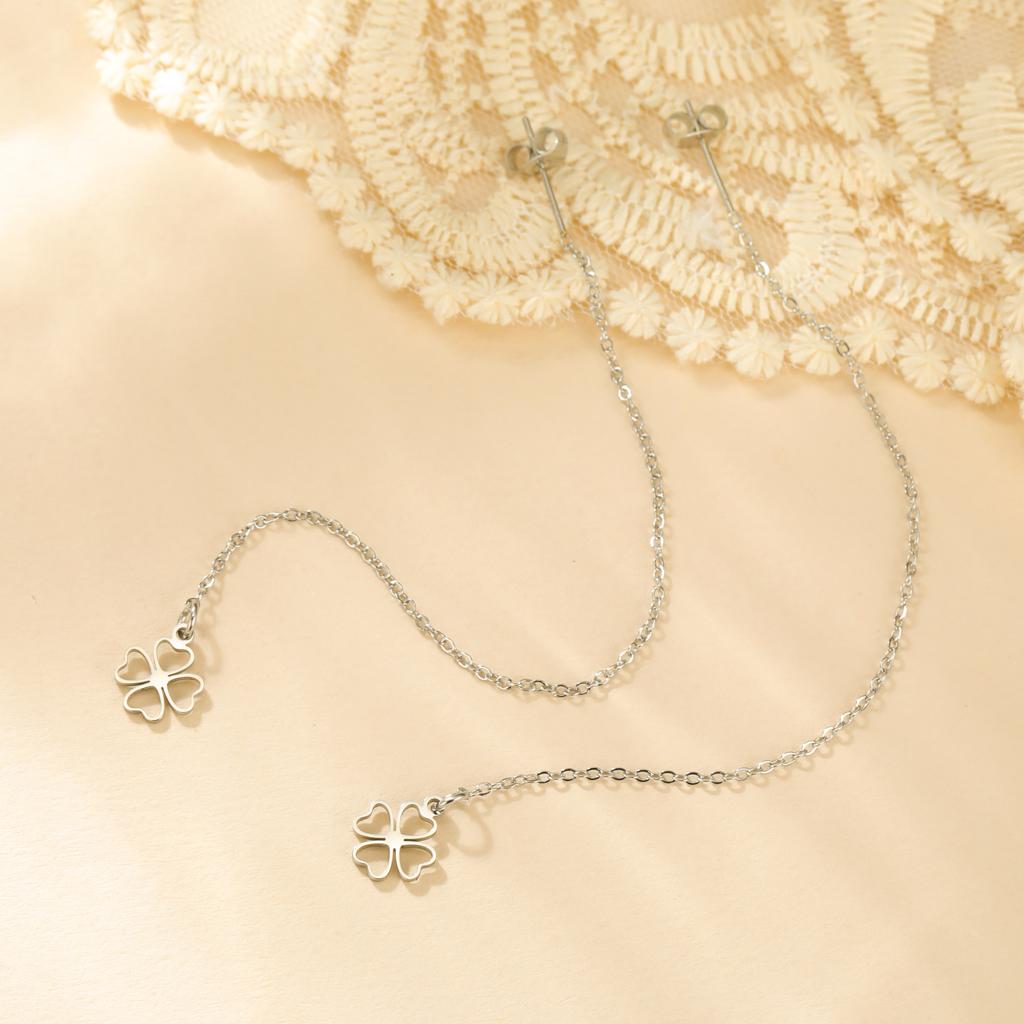 Stainless Steel Mini Four-leaf Clover Pendant Earrings Gold Color Lucky Earrings Jewelry Wholesale Mother's Day Gifts 2026