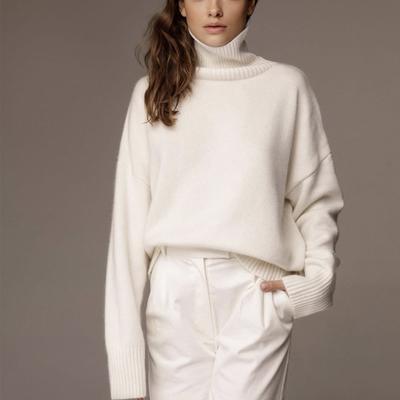 Autumn and Winter High Neck Loose Knitted Top Solid Color Casual Long Sleeve Knitted Sweater