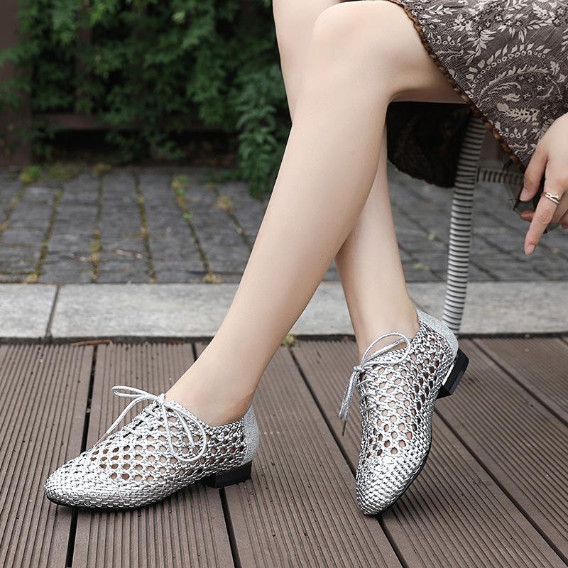 Fashion 2025 Summer New Versatile Woman Genuine Leather Flat Shoes Fashion Anti Slip Women's Sandals Simple Women Hollow Shoes Zapatos