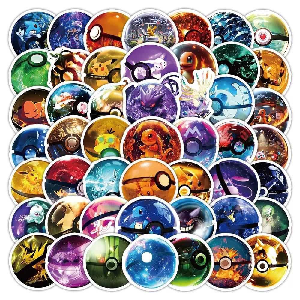 55PCS Anime Pokmon Poke Ball Stickers Cool Graffiti Decals DIY Decoration Designed For Phone Laptop Stationery PVC Water Resistant Playthings Present