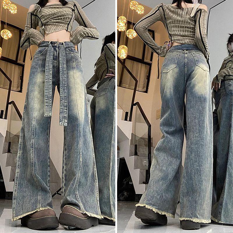 Plus Size High Waist Retro Wide Leg Jeans for Women - Slimming, Loose Fit, Floor Length, Autumn Winter Style