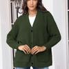 Women's V-neck Solid Color Knitted Cardigan Loose Single-breasted Sweater for Spring and Autumn
