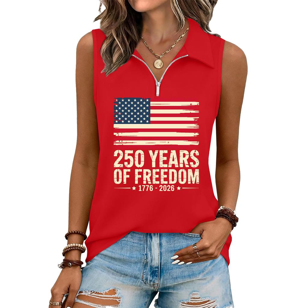 Women's Fashion Letter Print Zip-Up Sleeveless Tank Top