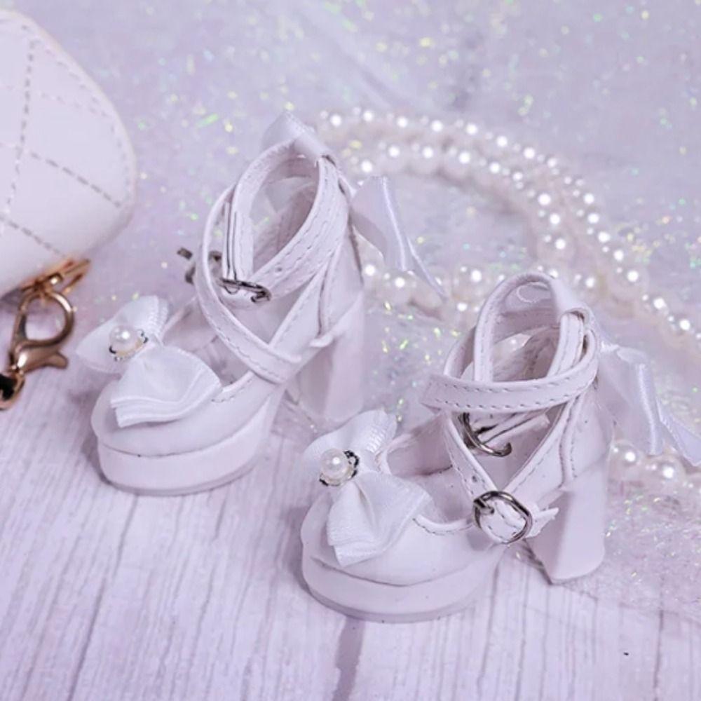 1 Pair 1/3&1/4 BJD Bowknot High Heels Pearl Dress Up Doll Shoes Doll's Shoes  Children's Gift