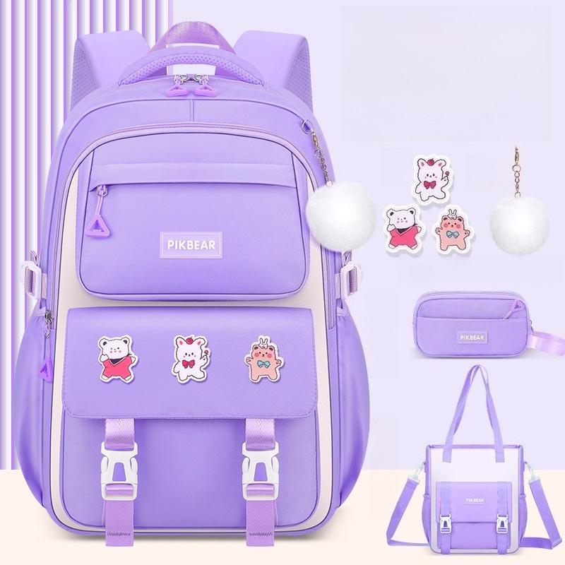 Pink Waterproof Wear-resistant Leisure School Bags Primary School Girls' After-school Tutoring Shoulder Bag Lightweight Nylon Material Bookbag