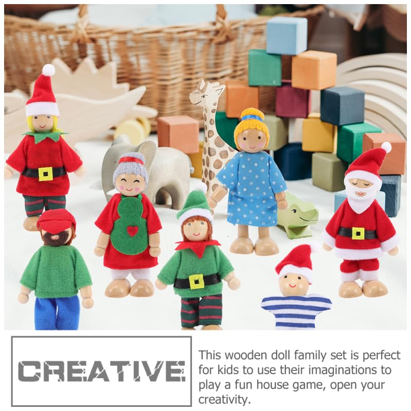 OATIPHO 9-Piece Set of Mini Plush Toys, Wooden Baby Toy Dollhouse with Santa, Family Play, Kids Learning Center, Perfect for the Holidays
