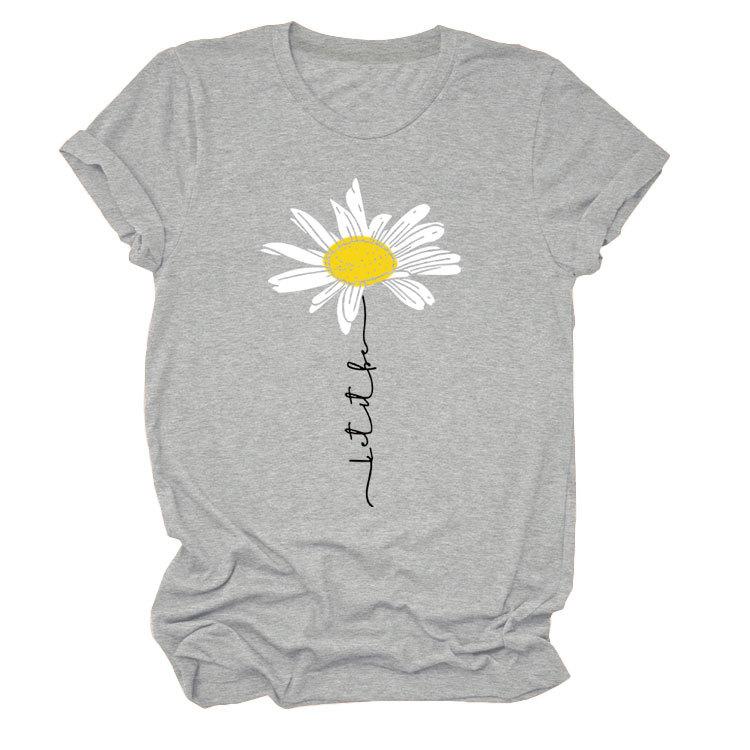 Sommer Rundhals 3D Gänseblümchen Print Top Modische Lässige Kurzarm Damen T-Shirts