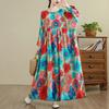 2025 Women Plus Size Spring Long Dress Loose Basic Printing Vintage Casual Floral Oversize Long Sleeve Maxi