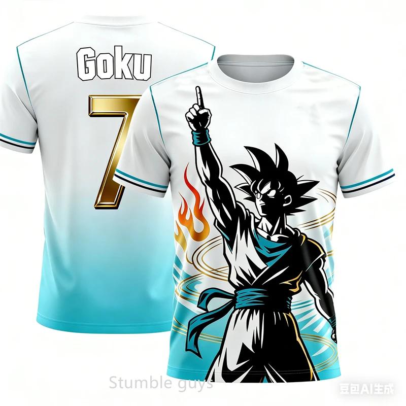 Japan Fußball Team Goku Anime T-Shirt für Männer Frauen, Dragon Ball Grafik Fußball Trikot T-Shirt, Lässiges Fan Geschenk Top Streetwear