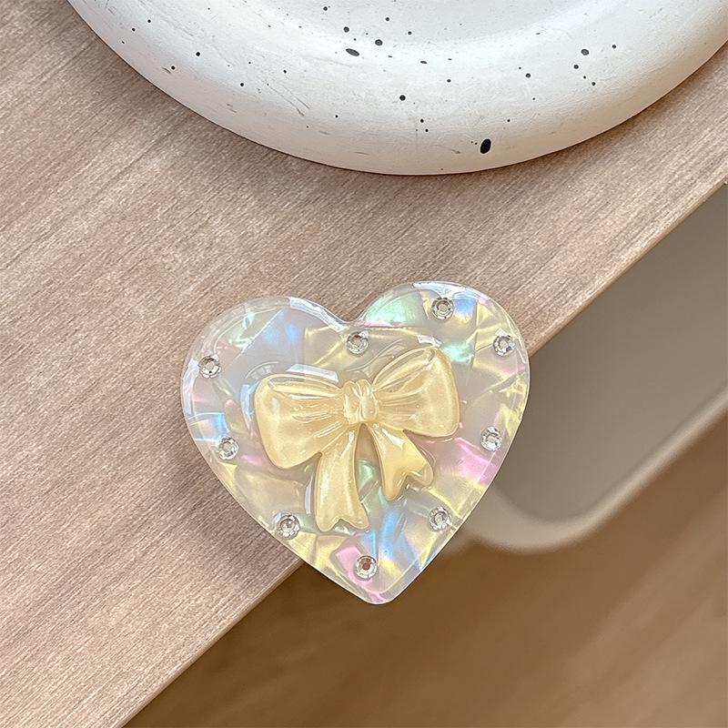 Korean Heart Bow Rhinestone Magnetic Desktop Phone Stand with Airbag Folding Finger Ring
