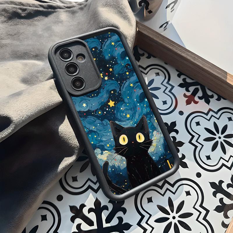 Black Cat phone case under the starry sky is suitable for Samsung Galaxy S26 S25 S24 S23 S22 S21 S20 FE/Ultra/Plus5G anti drop