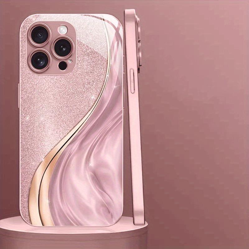 Pulver Kristall Treibsand Kurvenmuster Metallische Farbe Glas Handyhülle Für iPhone 17 16 15 14 13 12 Pro Max Plus 16E 17Air Hülle