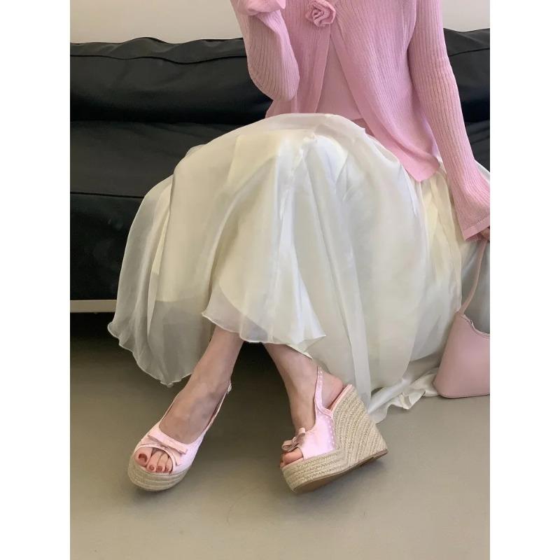 Aneikeh Summer Thick Soled Grass Woven High Heels Casual Retro Roman Sandals Polka Butterfly-kont Wedge Platform Woman Sandals