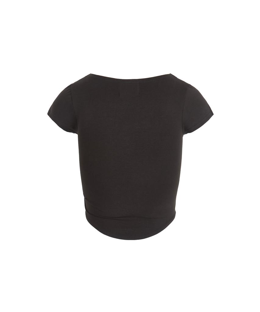 Gillaakaibeu Lace Cross Patched Button Crop T-Shirts_Charcoal