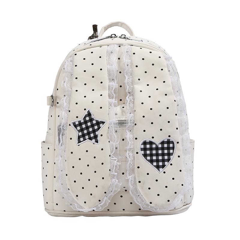 Schoolbag Wholesale Polka Dots Rabbit Ears Star Lace Backpack Student Large Capacity Commuter Cute High Value Backpack Female