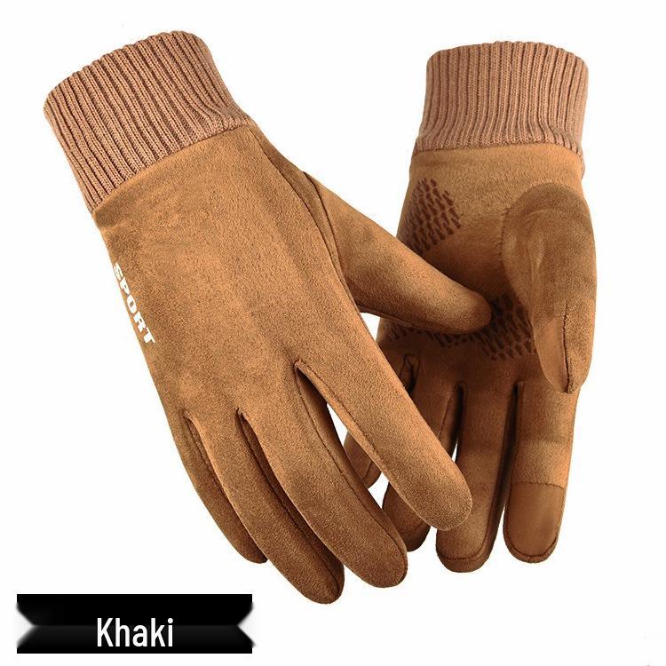 Men's Suede Plush Windproof Touchscreen Gloves for Autumn/Winter: Warm, Non-slip, Ideal for Hiking, Cycling, Driving, and Running