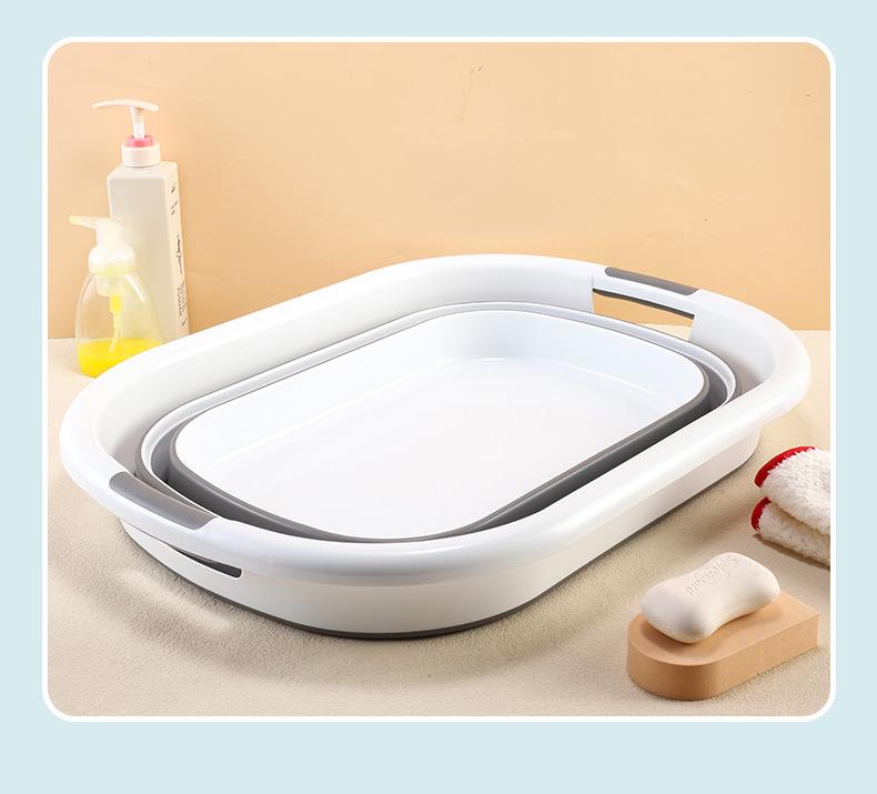 Collapsible Plastic Laundry & Pet Bath Basin with Storage