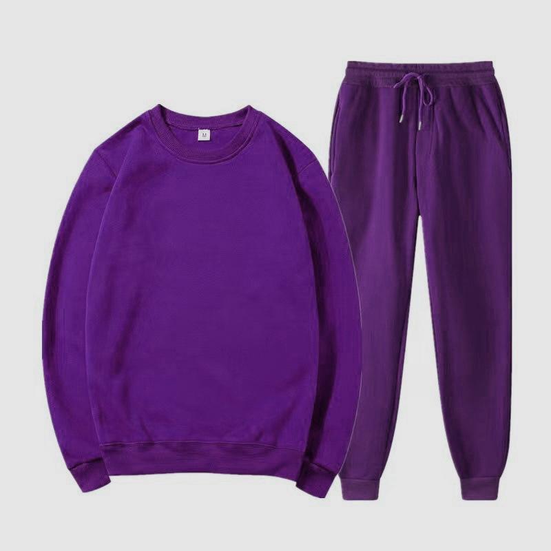 Unisex Solid Color Round Neck Fleece Hoodie Set