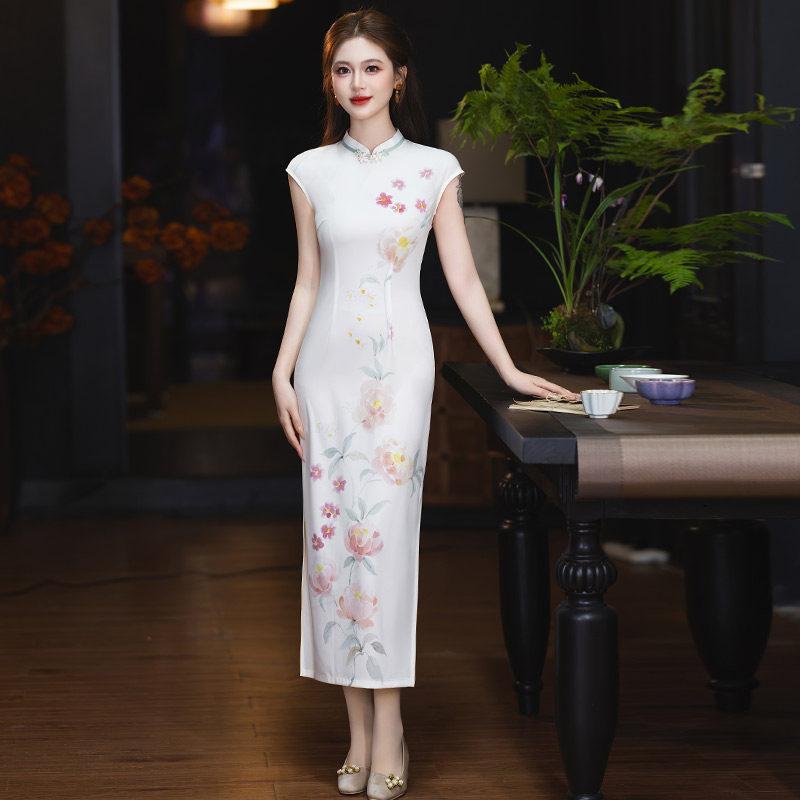 White national style new Chinese style Suzhou sleeveless long cheongsam improved young 1011 new women's high sense summer