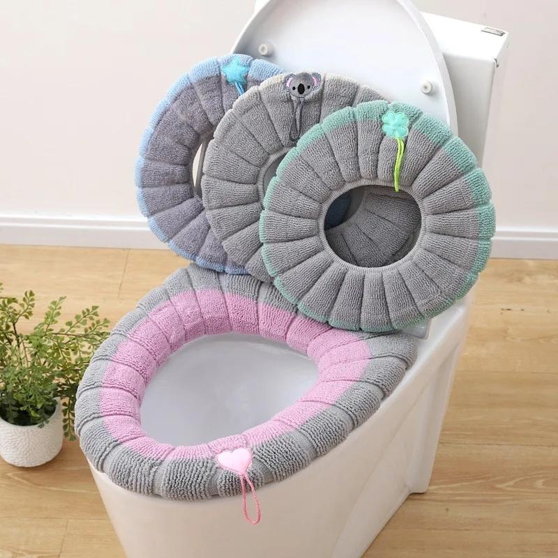 Soft Comfortable Toilet Seat Cushion Cover Stretchable Toilet Seat Warmer Easy Inst 1pcs Thicker Bathroom Toilet Seat Cover Pads