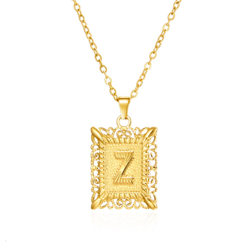 Tide 26 English Letters Stainless Steel Necklace Fashion Square Letter Hollow Pendant Necklace