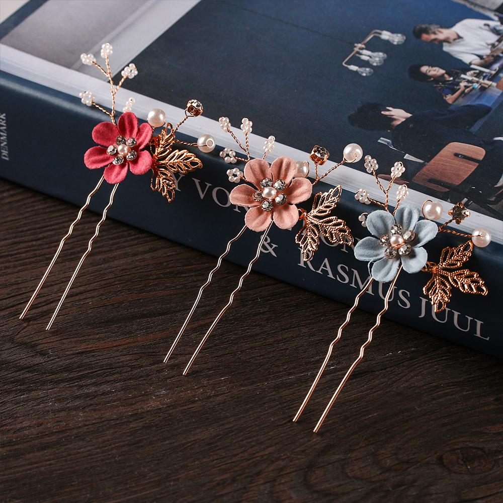 New Arrival Luxury Blue Flower Hair Combs Headdress Prom Bridal Wedding Hair Pin Gold Color Leaves Hair Jewelry Hair Accessories