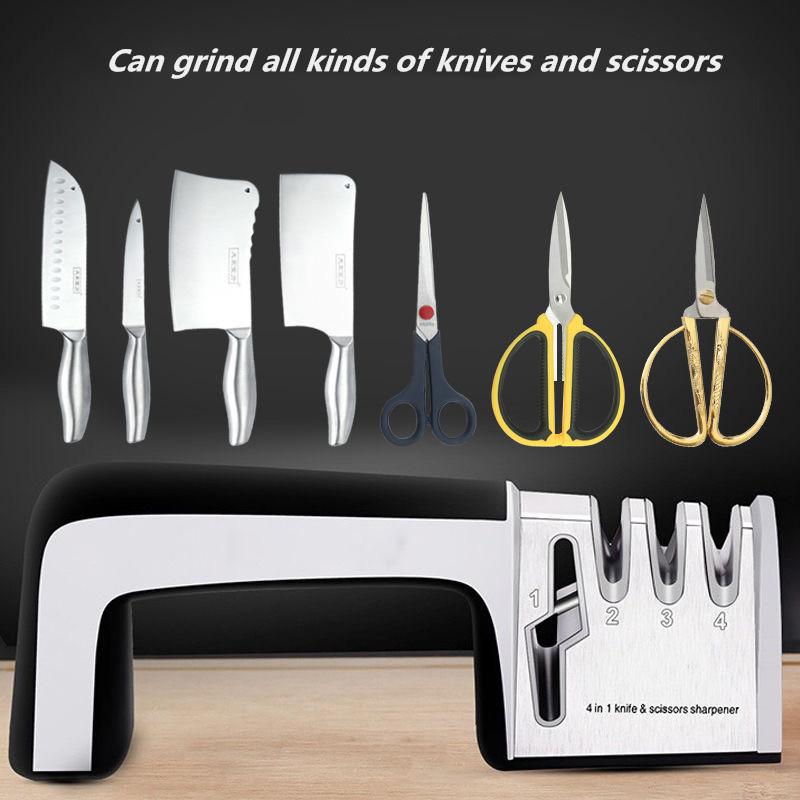 Kitchen Knife Sharpener 4 In 1 Knife Scissor Manual Kitchen Sharpener for All Sized Knives Sharpening Stone