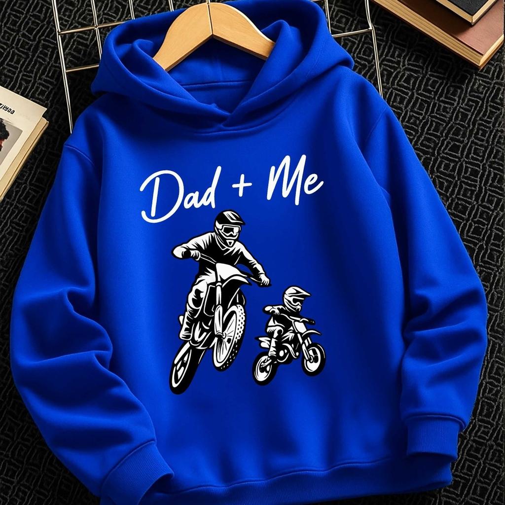 Boys' stylish winter hoodie featuring a black motocross rider graphic—perfect for autumn and winter sports activities.