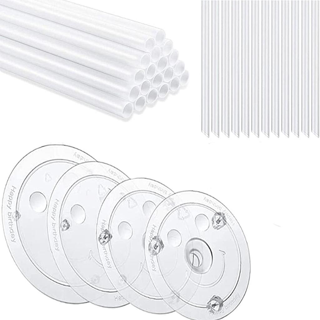 12 Pieces Plastic White Sticks Dowel Rods  in Cake Stands and 4 Pieces Cake Separator Plates for Tiered Cake Stacking