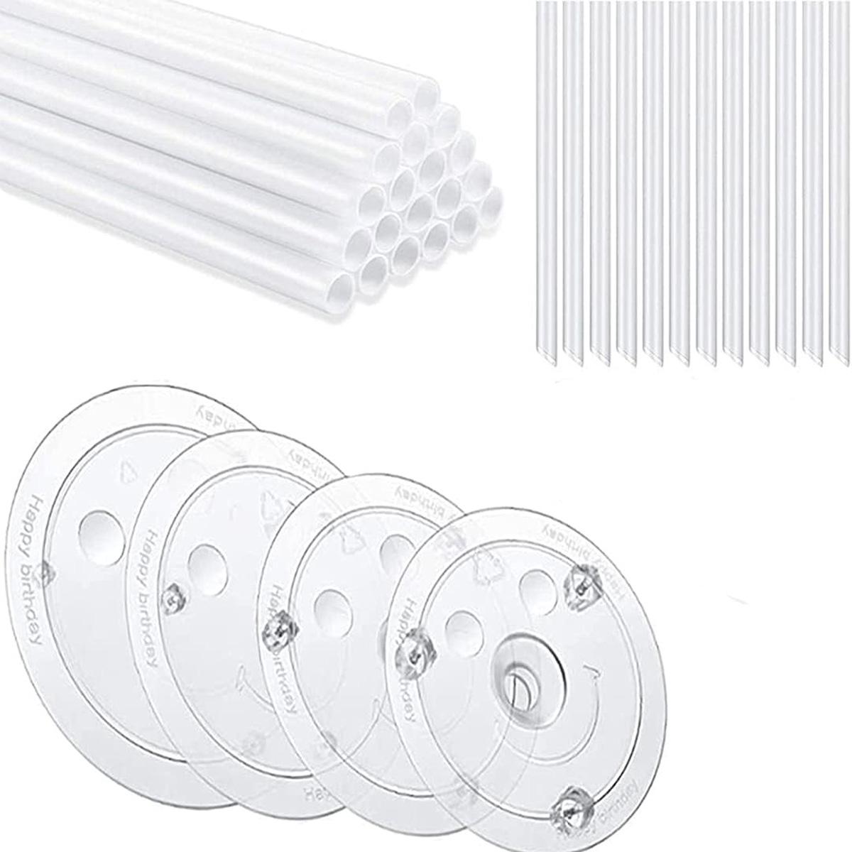 

5 Pieces Cake Separator Plates Stands Cake Base 15 Pieces Plastic Cake Dowels Rods Reusable for Tiered Stacked Cakes for Party L