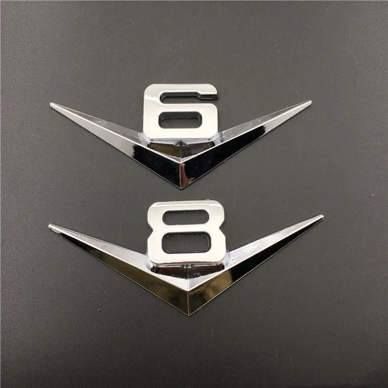 1Pc 3D Metal Chrome Black V6 V8 Letters Rear Trunk Fender Badge Emblem Sticker Decals Car Accessories