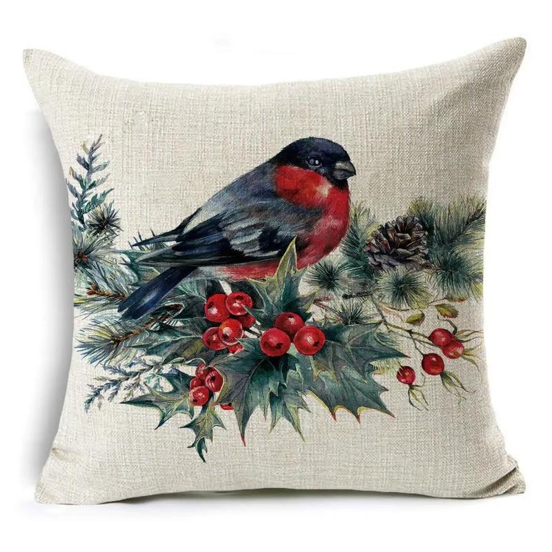 45*45Cm Merry Christmas Cushion Cover Birds Garland Pillowcase Single Sided Print Polyester Sofa Pillow Case For Home Xmas Decor