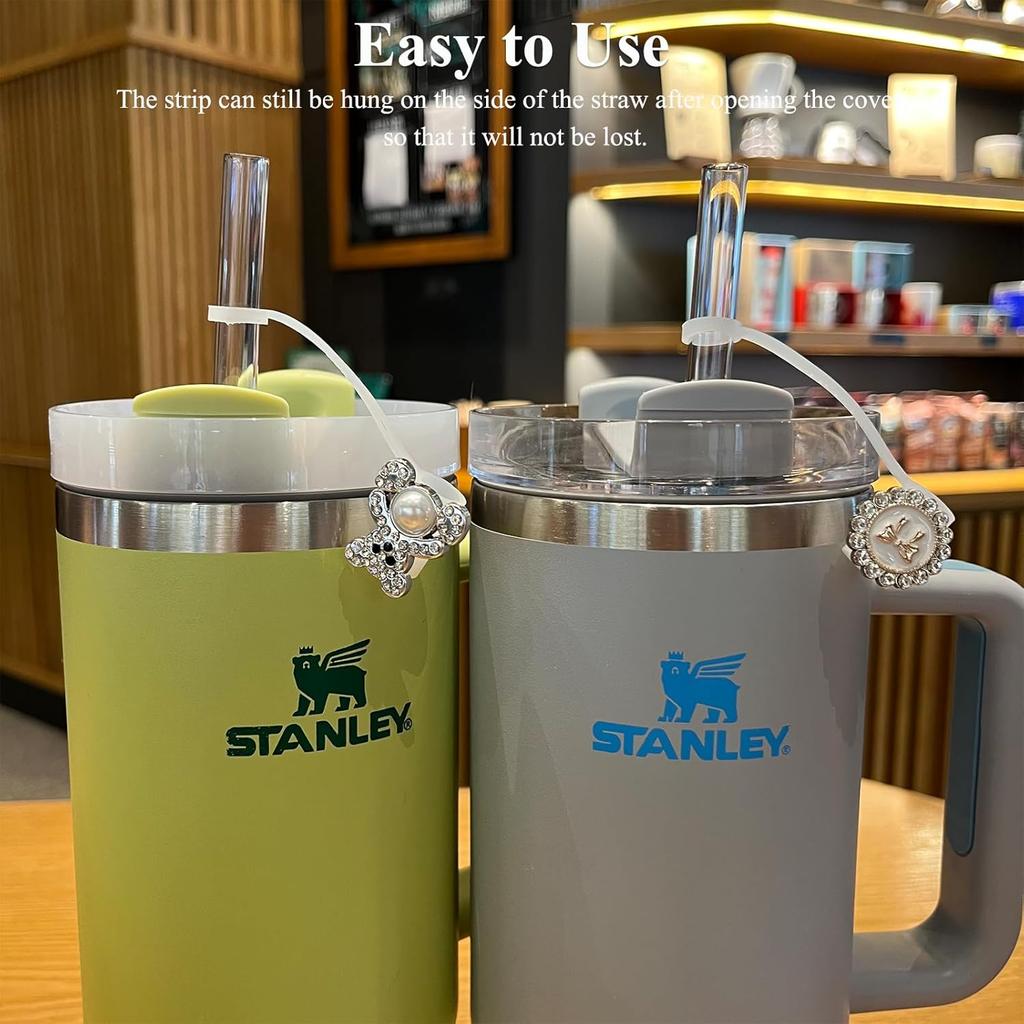 Bling Diamond Straw Cover for Stanley Cup Accessories - Silicone Straw Toppers with Silver Rhinestone fit 9-12mm Straws